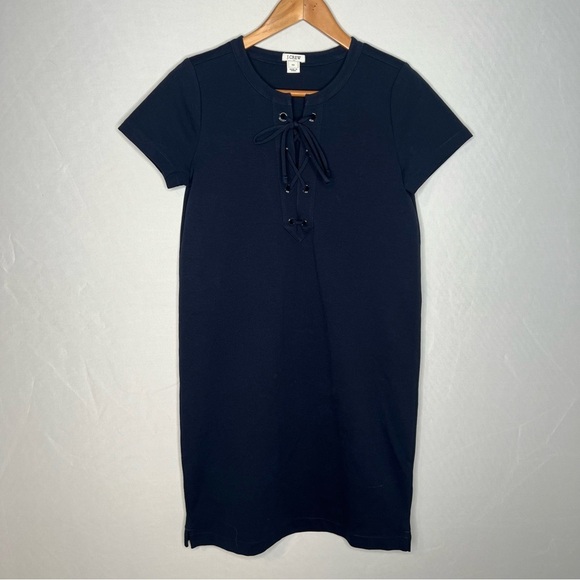 J. Crew Navy Blue Cotton-Blend Nautical-Style Lace-Up Knit Dress. Size XS. - Picture 2 of 10